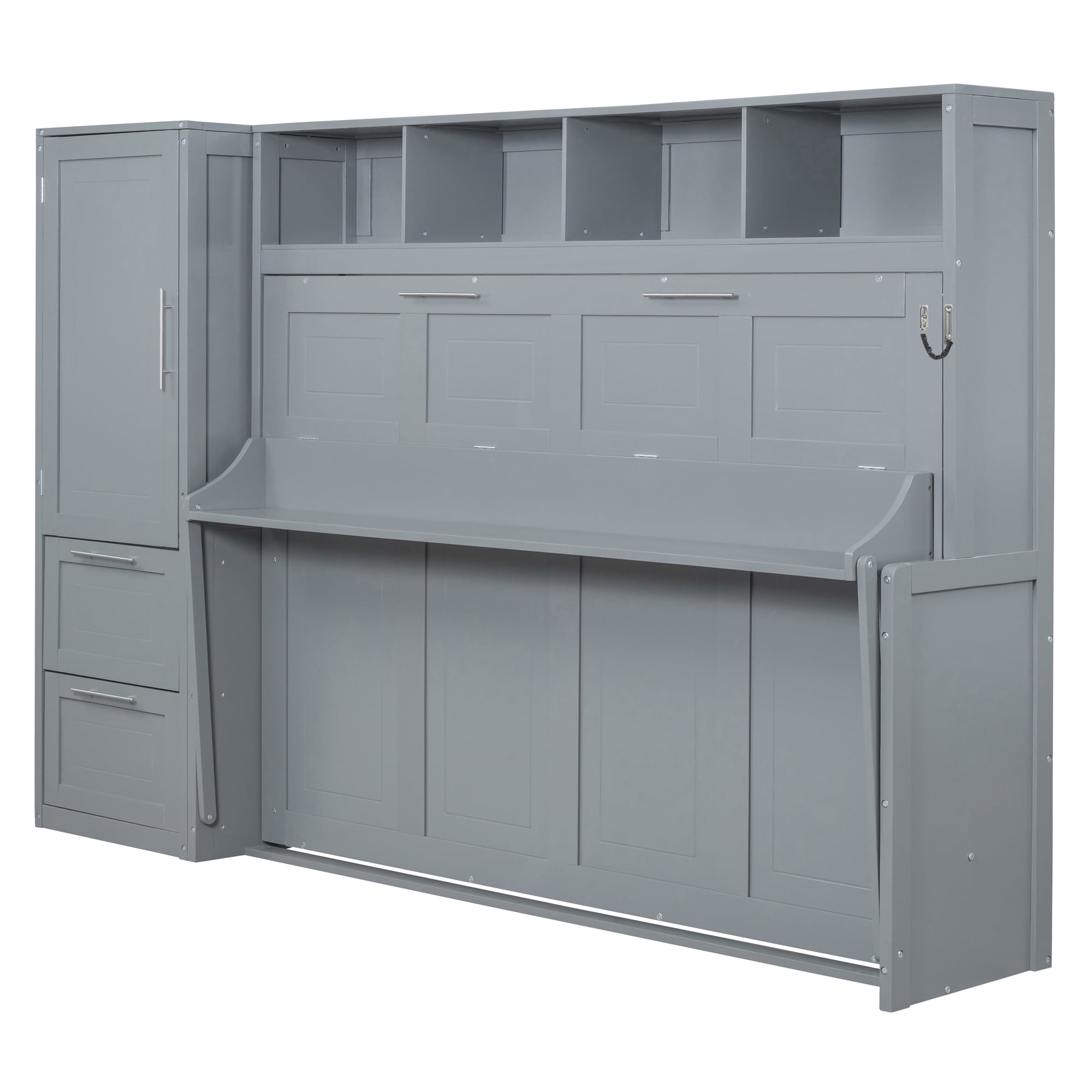 Lit escamotable mural Noble House (grand lit) avec garde-robe et tiroirs, gris