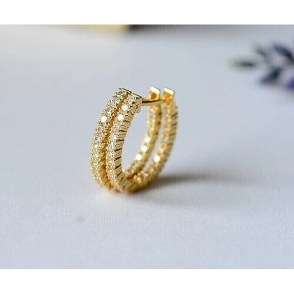 2Ct Round Cut Simulated Diamond Huggie Hoop Earrings In 14K Yellow Gold Plated Sterling Silver
