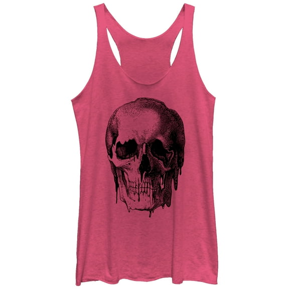 Women's Lost Gods Melting Print Skull  Racerback Tank Top Pink Heather Medium