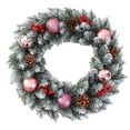thumbnail image 3 of Corona de Navidad artificial, corona de Navidad de imitación, hojas de Navidad, decoración de guirnalda navideña para pared de fiesta Rosa, 3 of 8