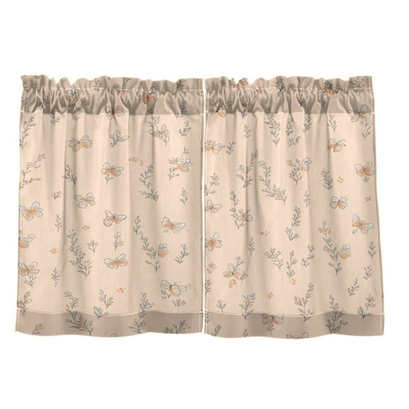Butterfly and Grass 27"x24" Linen Look Cafe Curtain Set with Privacy and UV Protection