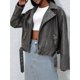 thumbnail image 2 of -Chaqueta Retro de cuero sintético para mujer, abrigo holgado con cinturón y cremallera, ropa de calle Vintage para primavera y otoño, 2 of 5