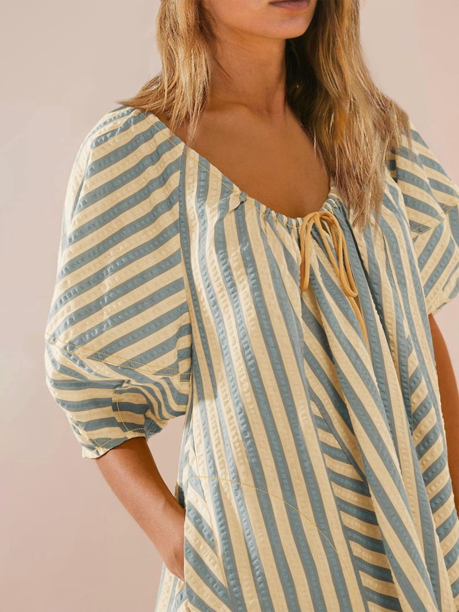 Womens Oversized Striped Romper Dress Shorts Jumpsuit Beach Vacation Clothes with Pockets