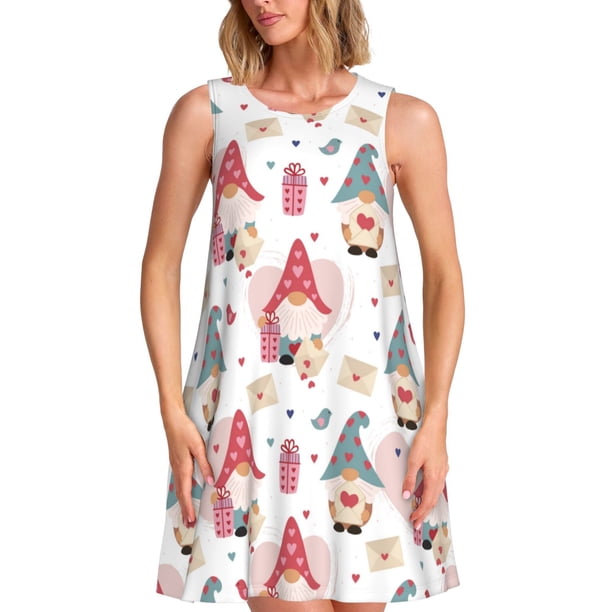 Balery Gnome With Love Letter Vestidos de verano para mujer con estampado: vestido holgado sin mangas, vestido playero informal y cómodo para días calurosos.