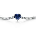 thumbnail image 2 of Gem Stone King 925 Sterling Silver Blue Created Sapphire and White Moissanite Tennis Bracelet for Women (3.93 Cttw, Gemstone Birthstone, Heart Shape 8MM, 7.25 inch), 2 of 6