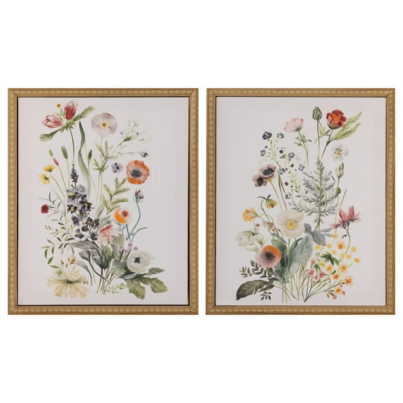 Gallery Solutions Set of 2 Botanical Floral Canvas Art with Beaded Frame