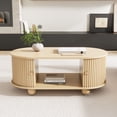 thumbnail image 2 of Noble House Oval Coffee Table with 2 Sliding Doors,Natural Wood, 2 of 9
