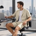thumbnail image 2 of AZoiNM Men's Short Sleeve Shorts Suit Set Summer Two Button Notch Lapel Loose Fit, 2 of 17