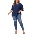 thumbnail image 2 of Agnes Orinda Women's Plus Size Chiffon Top Notched V Neck Puff Short Sleeve Casual Solid Blouse 3X Navy Blue, 2 of 6