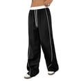 thumbnail image 5 of Women's Wide Leg Track Pants with Pockets, High Waisted Drawstring Sweatpants, Side Stripe Casual Lounge Workout Pants, 5 of 8