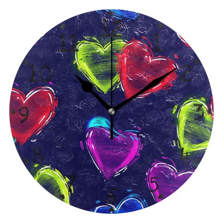 Bright Neon Love on Dark Round Wall Clock Silent Battery Operated Home Decor for Living Room Bedroom