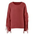 thumbnail image 6 of UJNDER Women Casual Large Size Pullover Sweater Tassel Long Sleeve Loose Round Neck Sweater Top Cozy Sweaters for Women Red L, 6 of 8