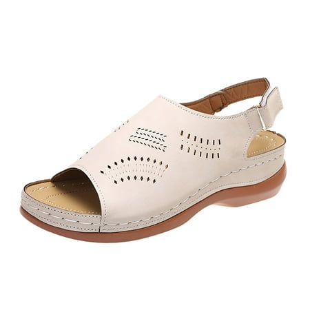 

Jungdeepe Women s Summer Fashion Casual Solid Color Hollow Out Open Toe Rubber Stick Vintage Slope Heel Sandals