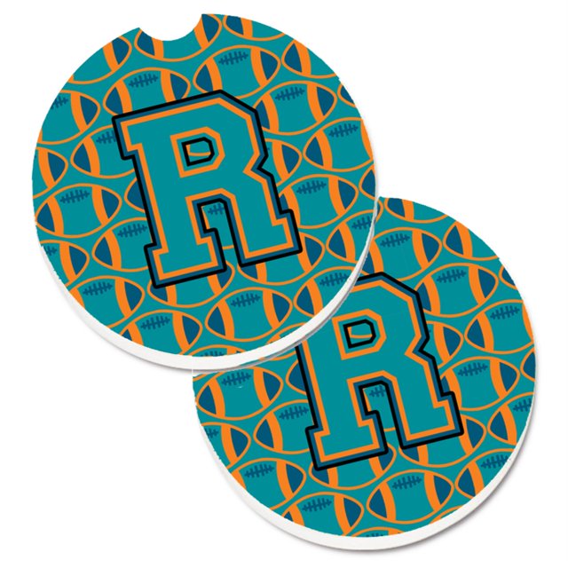 "Treasures Letter R Football Aqua, Orange & Marine Blue Juego de 2 posavasos para portavasos CJ1063-RCARC, 2.56, multicolor" Caroline's Treasures CJ1063-RCARC