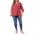 thumbnail image 2 of Agnes Orinda Women's Plus Size Chiffon Top V Neck 3/4 Sleeve Summer Casual Tunic Blouse 3X Red, 2 of 6