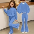 thumbnail image 4 of CPNG Girls' Outfits Children's Solid Color Long Sleeved Round Neck Pullover Top and Flared Pants 2 Piece Set(Sky Blue,3-4 Years), 4 of 6