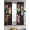 thumbnail image 2 of Pink Spring Floral Sheer Curtains 63 Inch Length 2 Panels Set for Living Room/Bedroom, Farmhouse Botanical Wooden Retro Art Kitchen Curtains Grommet Semi-Sheer Curtains Window Treatments 42"x63"x2, 2 of 7