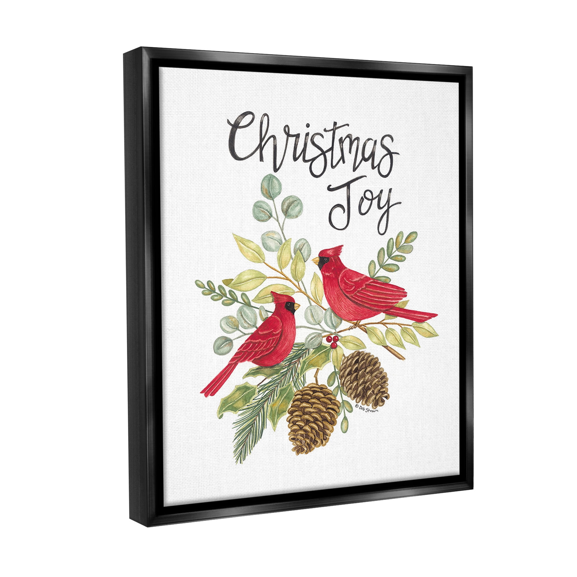 Stupell Industries Christmas Joy Cardinals Holiday Painting Black Floater Framed Canvas Art Print Wall Art, 17 x 21