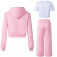 thumbnail image 3 of Fesfesfes Kids Winter Fleece Lined Hoodie fnd T Shirt with Sweatpants 3 Piece Set Cozy Warm Outfit for Boys Girls Cold Weather Activewear Casual Wear Soft Comfortable(Pink,7-8 Years), 3 of 4