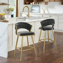 Farini Upholstered Counter Height Bar Stool Set of 2, Mid-Century Barstool with Backrest and Metal Frame, Black