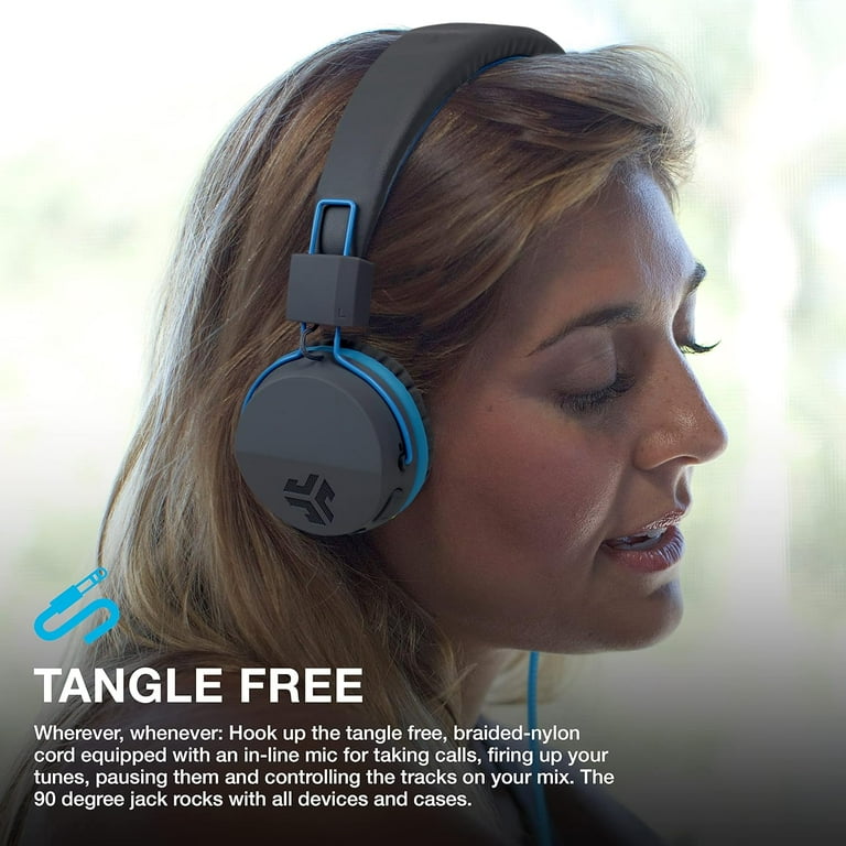 JLab Neon On-Ear Wired Headphones, Graphite/Blue, Feather JLab Neon On-Ear Wired Headphones, Graphite/Blue, Feather