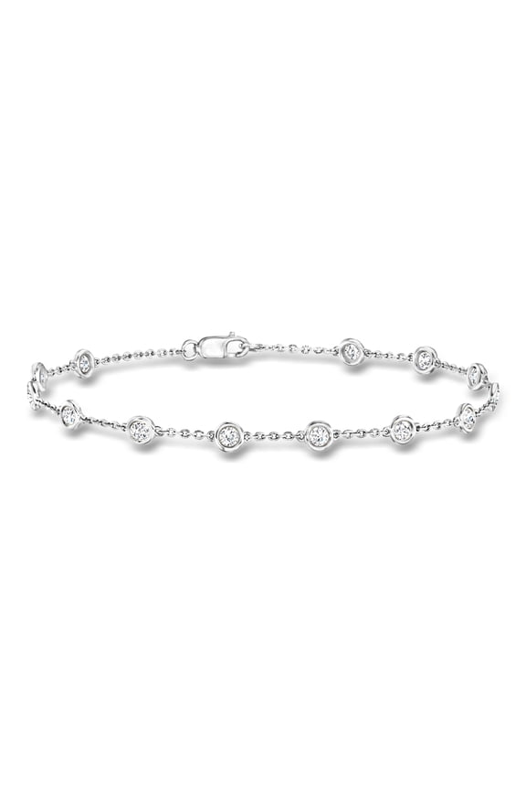1.00 ct. t.w. Bezel-Set Diamond Station Bracelet in 14kt White Gold, Women's, Adult