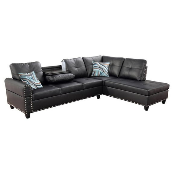 Star Home Living Corp Sean Faux Leather Sectional Sofa in Black not ottoman