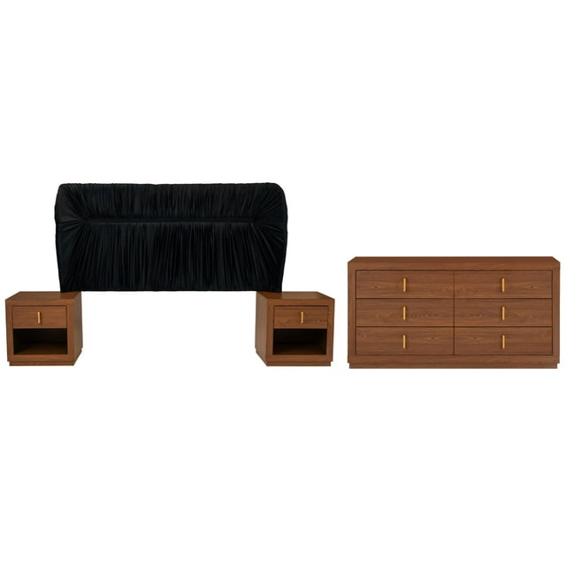 Recamara KS 4 Piezas Umira Sin Espejo Negro y Nogal - Kessa Muebles