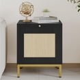 thumbnail image 2 of Homhougo Rattan Night Stand, Modern Farmhouse Pattern Side Table, End Table with Tray, Sofa Table with Storage Shelf for Entryway, Bedroom, Living Room, Black, 2 of 6