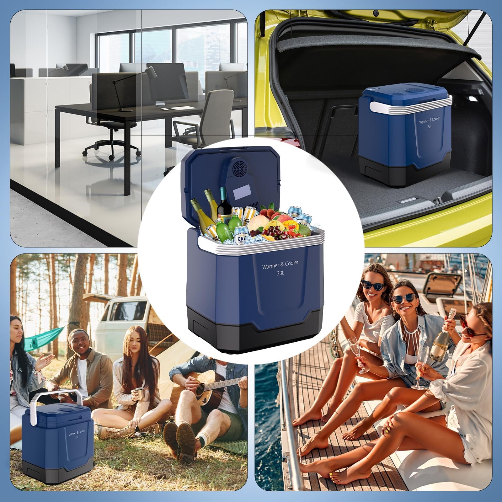QinaQin 35 Quart (33 L) Electric Cooler & Warmer, Portable Car Refrigerator with Automatic Locking Handle, 12V Car Freezer for Vehicle with 110V AC Home Power Cord, Plug in Coolers