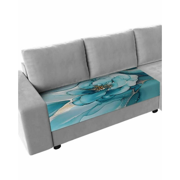 Teal Floral Marble Sofa Couch Cushion Covers Washable, Removable Stretchable Sectional Couch Covers, Modern Abstract Impressionist Art Slipcovers for L & T Shape Sofa Furniture Protector M Size 1 pc