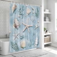 thumbnail image 5 of Blue Coastal Starfish Shower Curtain Set - Standard 72" x 72" Washable Bathtub Curtain with 12 Hooks, Summer Beach Nautical Ocean Shell Waterproof Fabric Stall Shower Curtains for Bathroom Décor, 5 of 6