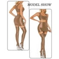 thumbnail image 5 of Aivtalk Womens Mini Skirts Bodycon Metalic Shiny Liquid Oil Glossy Pencil Skirt Seamless Smooth Stretchy Tight Hip High Waist See Through Slim Fit Bandage Skirt Nightclub Outfit Brown XL, 5 of 6