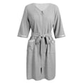 thumbnail image 7 of Women's Zipper Robe 3/4 Sleeve House Wear Knee Length Sleepwear Soft Casual Waffle Knit Housecoat with Pockets and Belt, S-2XL, 7 of 7