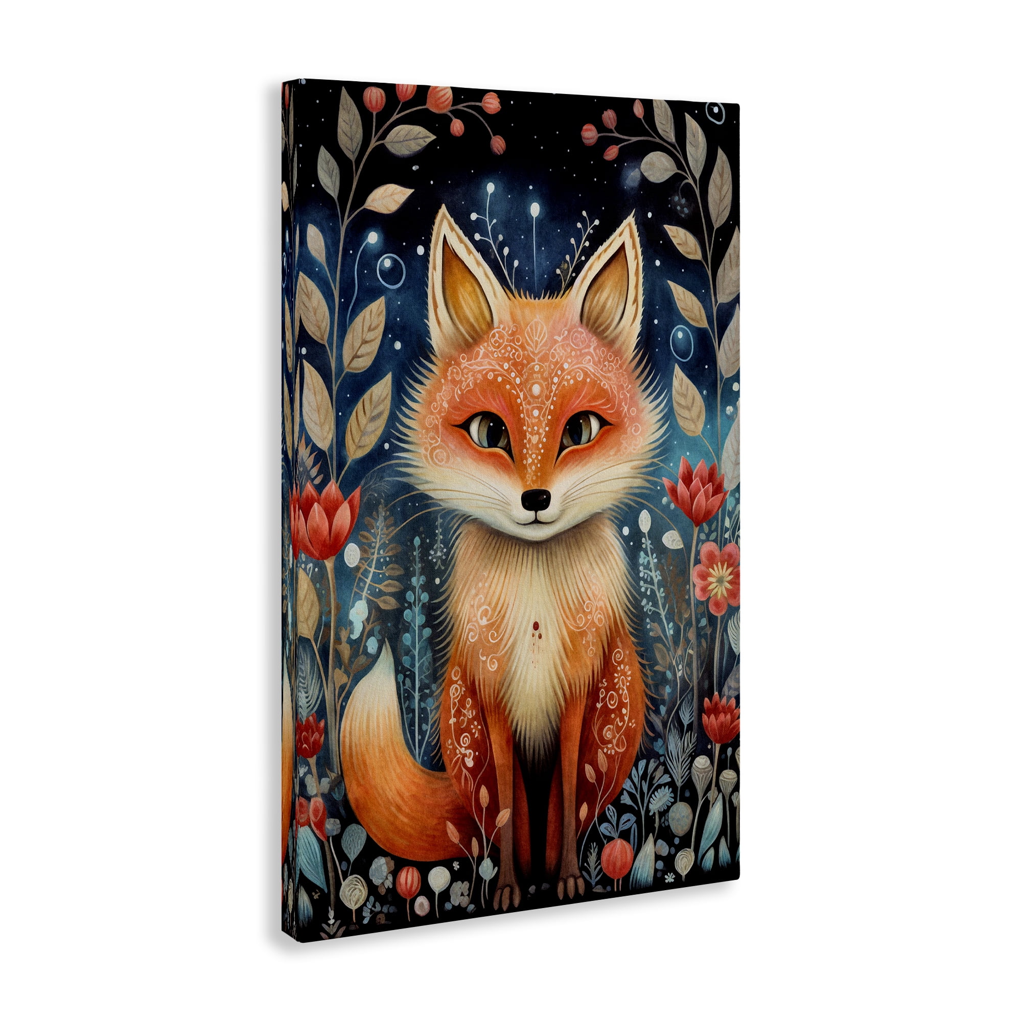 Stupell Industries Woodland Pattern Fox Animals & Insects Painting Gallery Wrapped Canvas Art Print Wall Art, 20 x 30