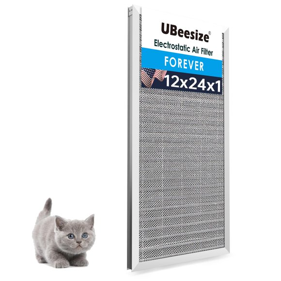 UBeesize 12x24x1 Reusable Electrostatic Air Filter HVAC AC Furnace Filter,MERV 8,Washable, Lasts a Lifetime,Permanent Air Filter,Breathe Fresher,Home And Office(Actual S