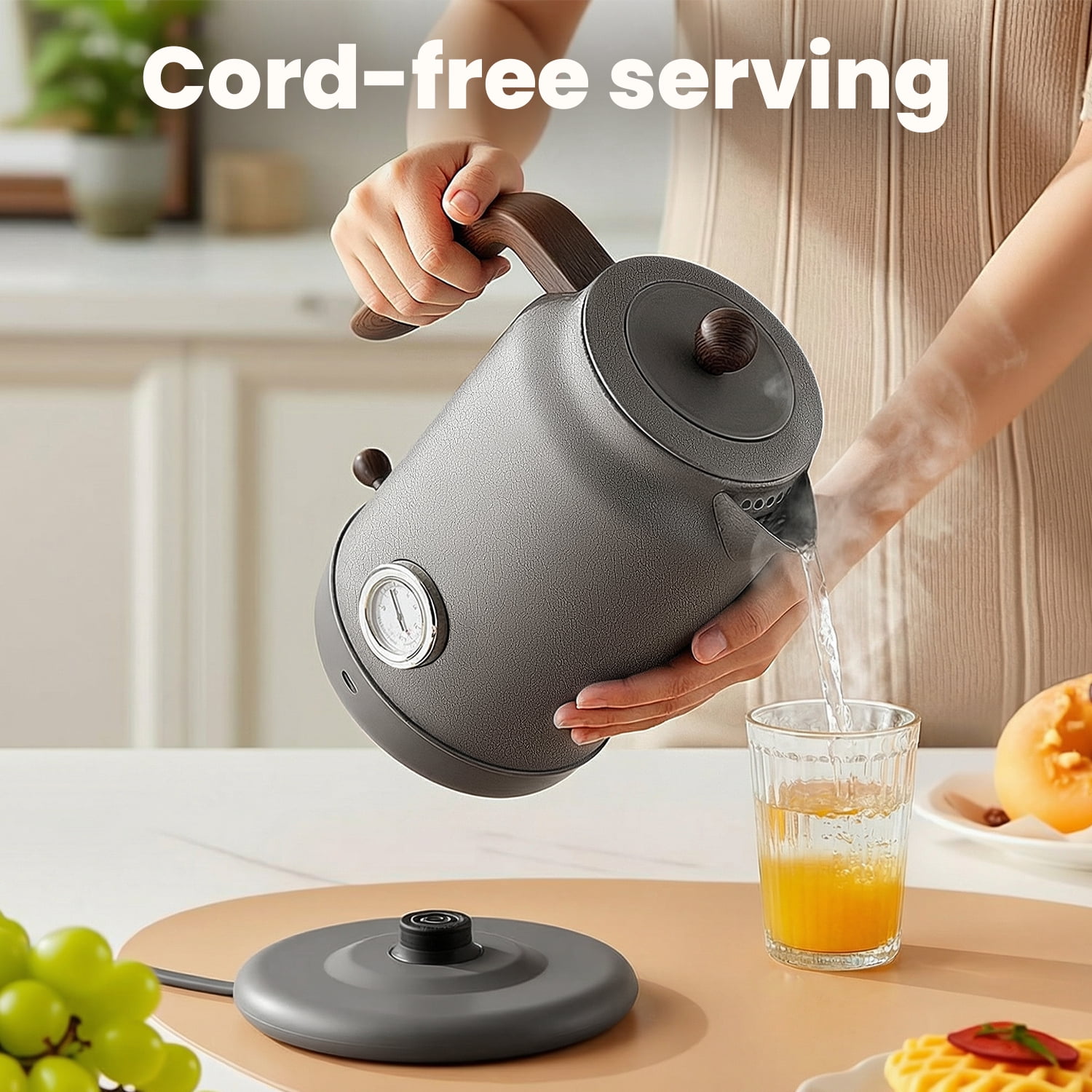 ICYBER BOOM 1.8L Titanium Electric Kettle, 1200W with Temp Gauge & 4 Presets, Auto Shut-off & Boil-Dry Protection, Cordless, Black