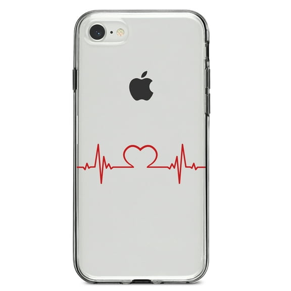 DistinctInk Clear Shockproof Hybrid Case for iPhone 7 8 SE (2020 Model) 4.7" Screen TPU Bumper Acrylic Back Tempered Glass Screen Protector - Heart Pulse EKG Red Valentine