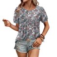 thumbnail image 5 of JTZGDY Floral Shirts for Women Elegant Summer Puff Short Sleeve Graphic T-Shirts Loose Fit Dressy Casual Tunic Blouse Trendy Flowy Ruched Pleated Tees Shirt Tops Gray#03 M, 5 of 8