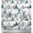 thumbnail image 1 of Soimoi Blue Modal Satin Fabric Tree & World Map Print Fabric by the Yard 42 Inch Wide, 1 of 3