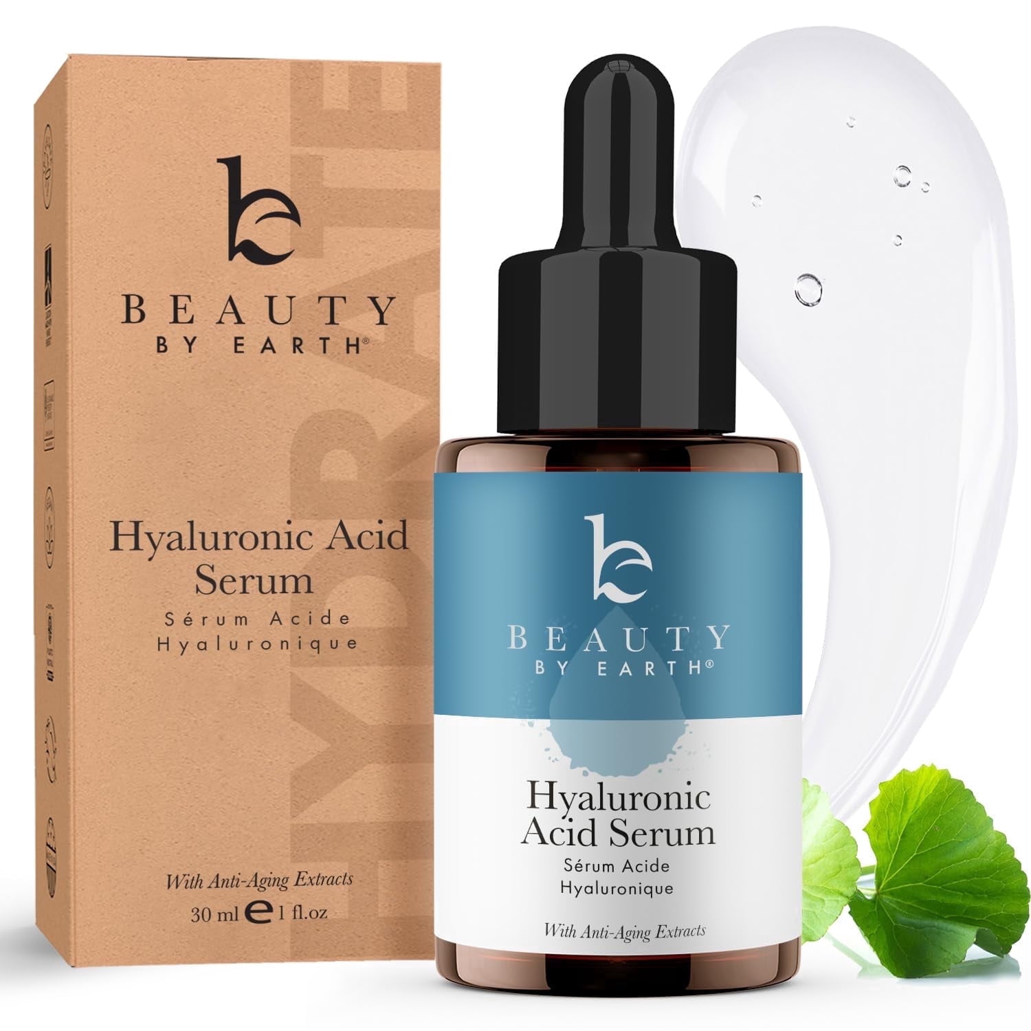 Beauty by Earth Hyaluronic Acid Serum - USA Made with Natural & Organic Ingredients, Hydrates, Plumps, Firm, and Smooths Your Skin, 1 fl. oz
