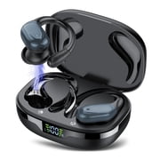 Wireless Earbuds Bluetooth Headphones with Earhooks, 60H Playtime LED Display, Deep Bass Over Ear Buds, IPX7 Waterproof Sport Earphones Built-in Mic for iPhone Android Running Gym, Black