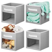 mDesign Fabric Baby Nursery Storage Cube with Front Window, 4 Pack - Gray/White