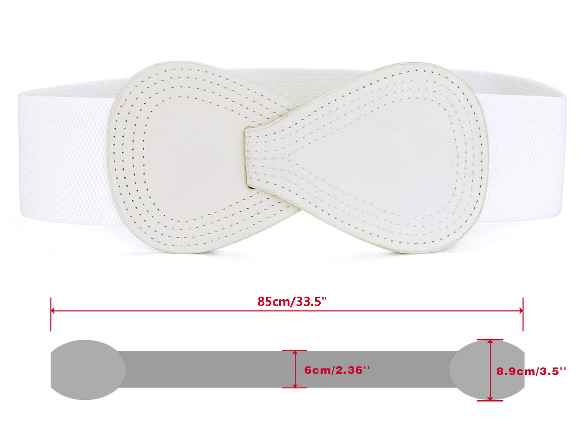 DARING DIVA Women's Plus Buckle Faux Leather Waist Belt 2 Pcs 33.5"x2.36" White