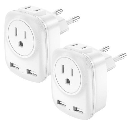 European Travel Plug Adapter, YIFENG International Travel Power Adaptor 2 USB, Type C Outlet Adapter Charger USA to Most of Europe EU Spain Iceland Italy Germany France Israel (2 Pack)