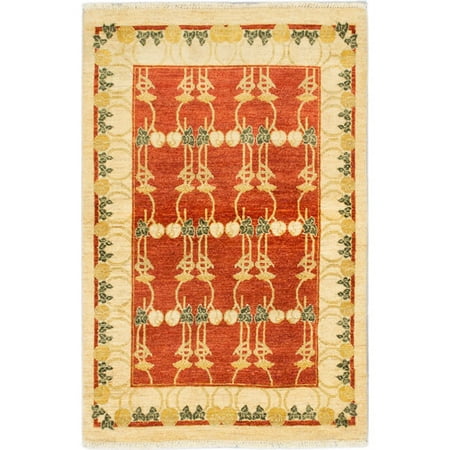 ECARPETGALLERY One-of-a-Kind Peshawar Ziegler Hand-Knotted Ivory and Red Area Rug