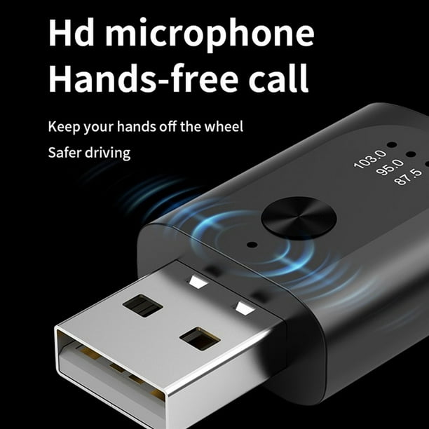 2X Adaptador USB Bluetooth 5.3 Receptor de Audio Inalámbrico Transmisor Bluetooth con Micrófono Llamada Manos para Coche con Radio FM