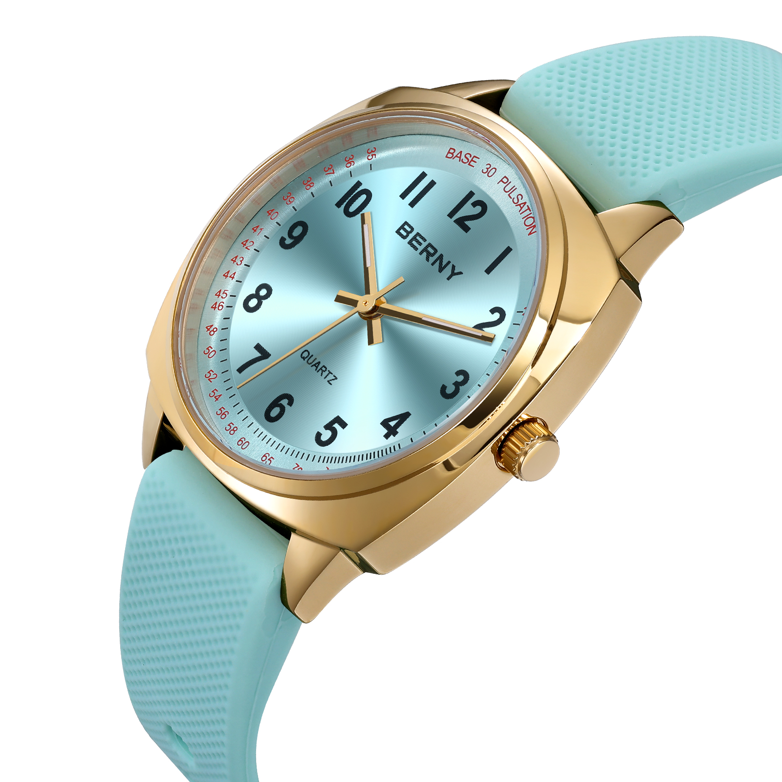 BERNY Nurse Watch for Women, Fashion Ladies Analog Quartz Watch with Silicone Strap, Pulse Meter Function, 3ATM Waterproof Womens Wristwatch, Easy Read Numerals Nursing Watch Gift, Blue