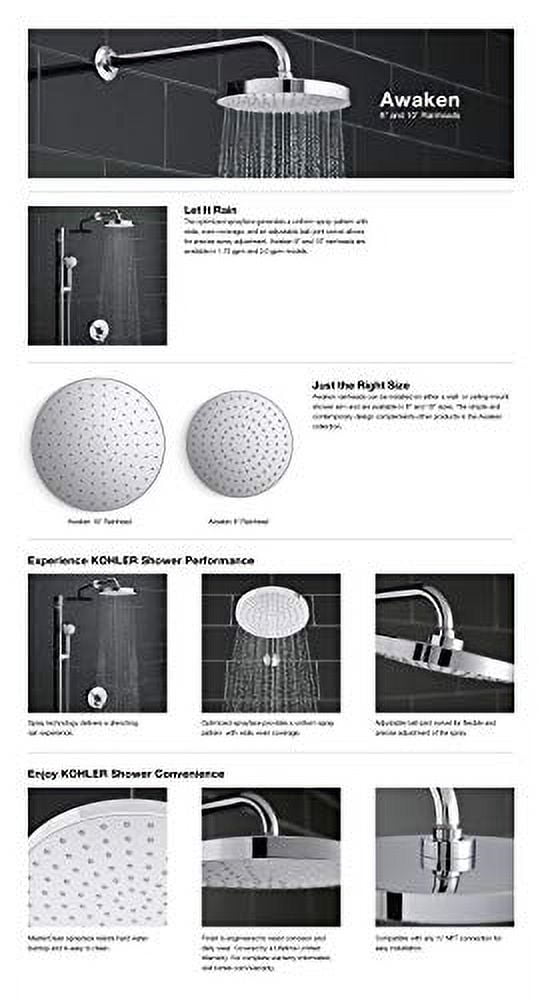 Kohler 76464-BN Awaken Showerhead, Vibrant Brushed Nickel 2.0 GPM Vibrant Brushed Nickel 8 Inch