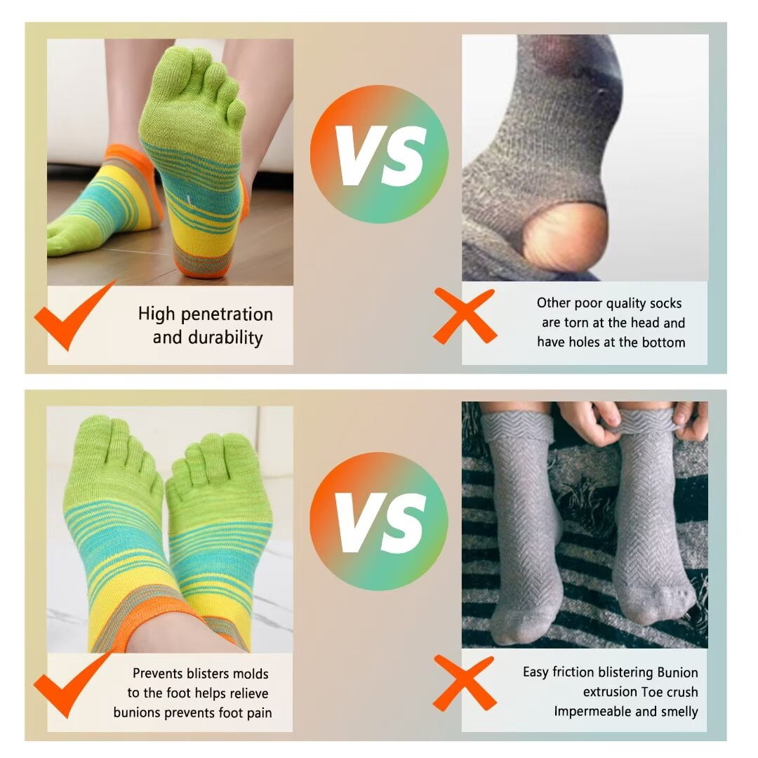 OpetHome Soft Cotton Toe socks for women men, Low cut socks with toes for running walking 3 pairs of colorful socks Medium